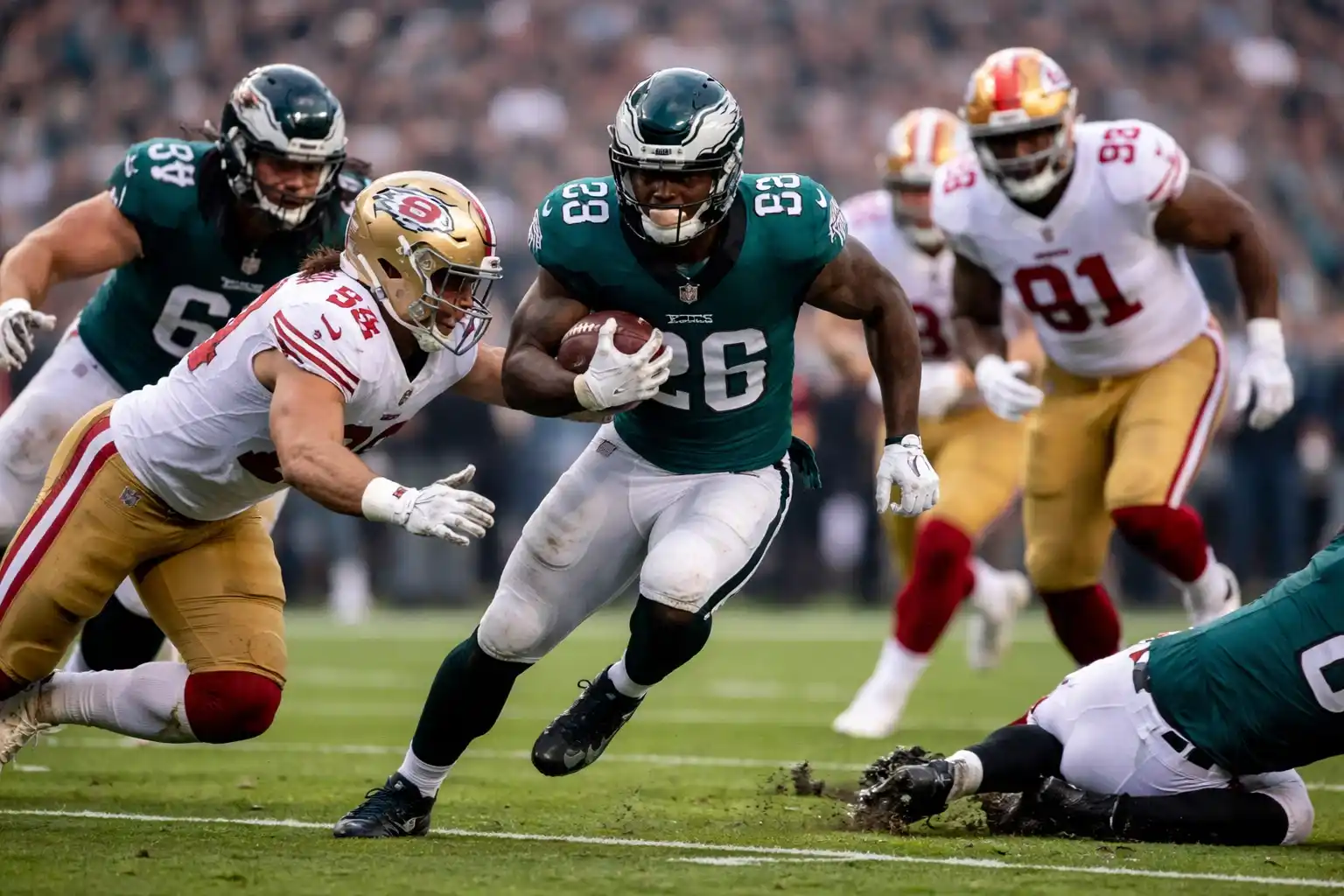 NFL-Spieler in Aktion auf dem Footballfeld während eines Spiels