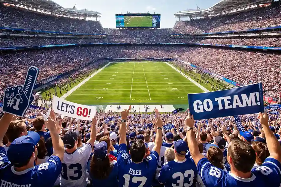 Begeisterte NFL-Fans im ausverkauften Heimstadion mit Teamfarben