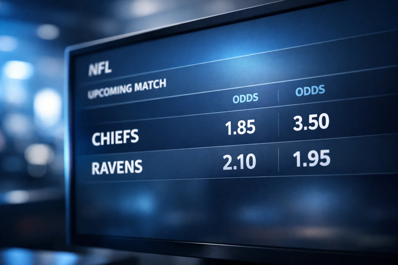 Wettquoten auf einem Bildschirm mit zwei NFL-Teams