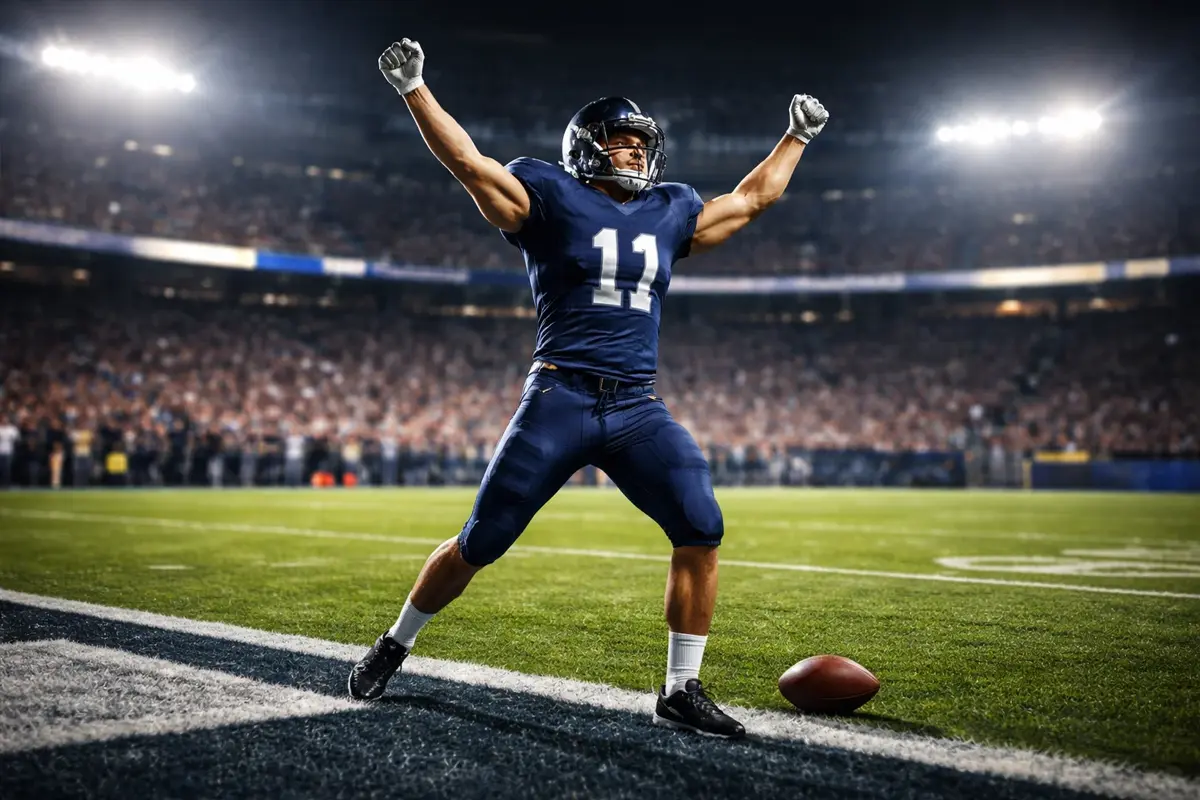 Football-Spieler feiert Touchdown im Stadion – NFL Moneyline Siegwetten