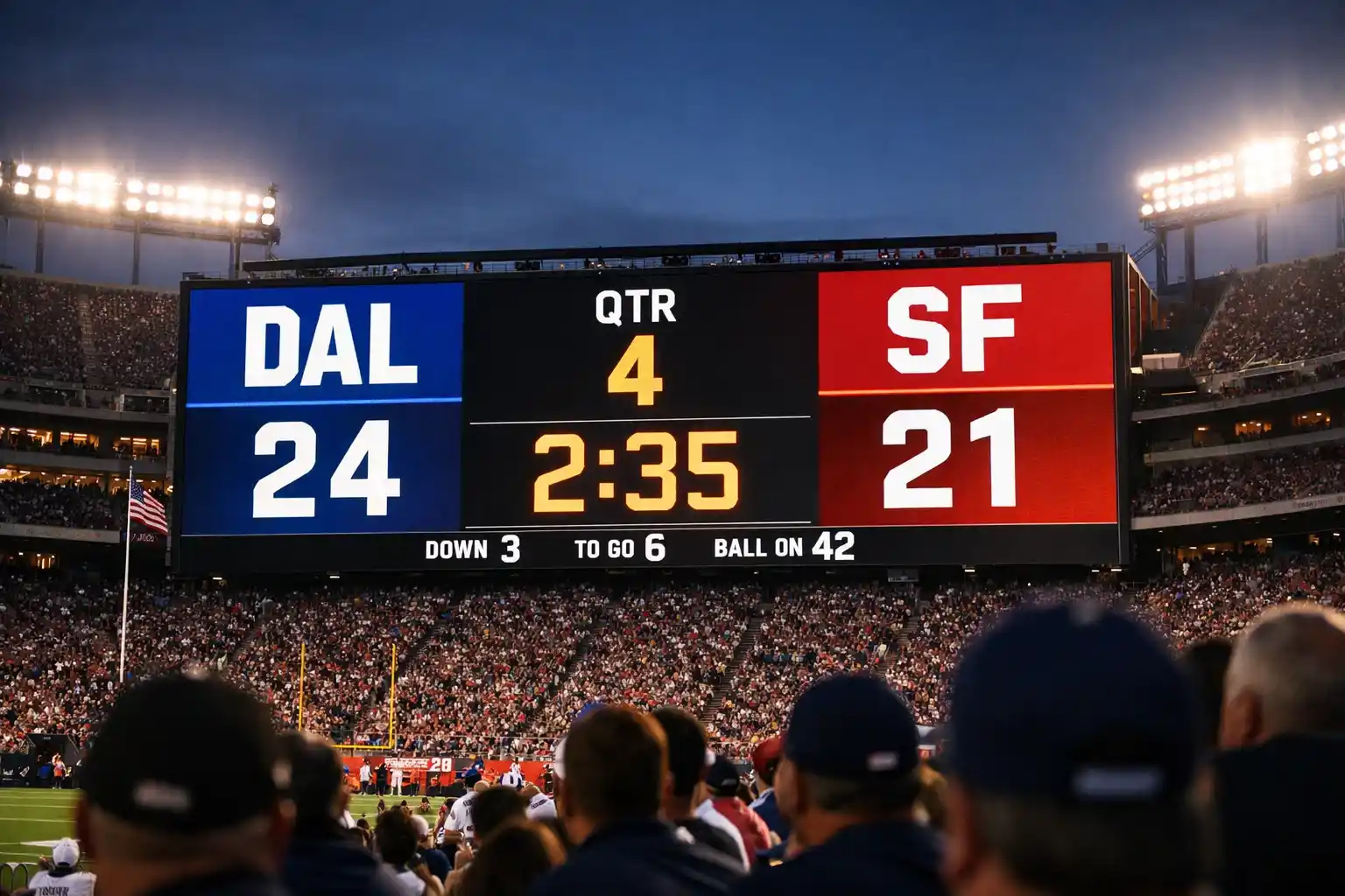 NFL Anzeigetafel mit Punktestand und Spielzeit