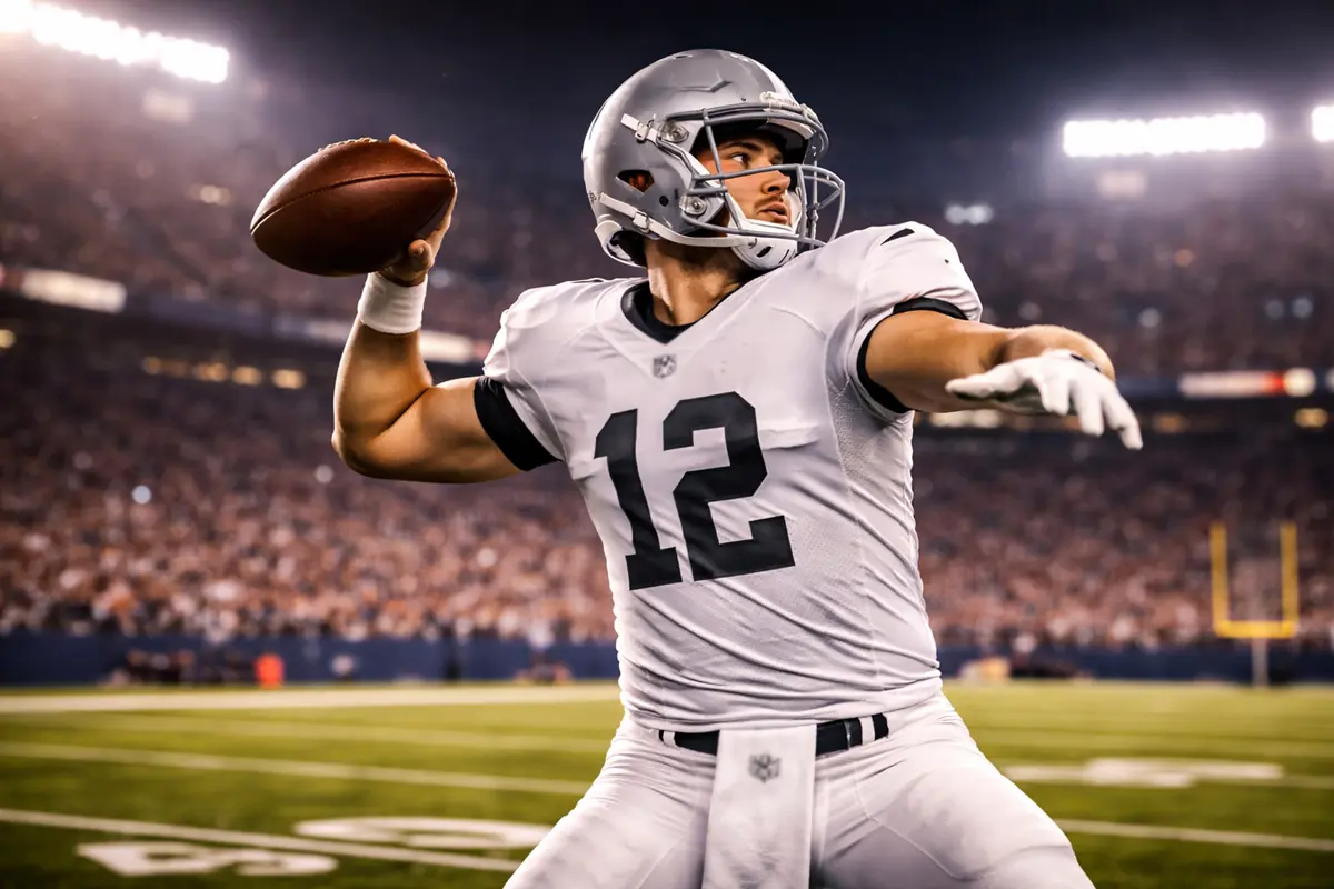 NFL-Quarterback beim Passversuch unter Flutlicht im Stadion – Quarterback-Wetten