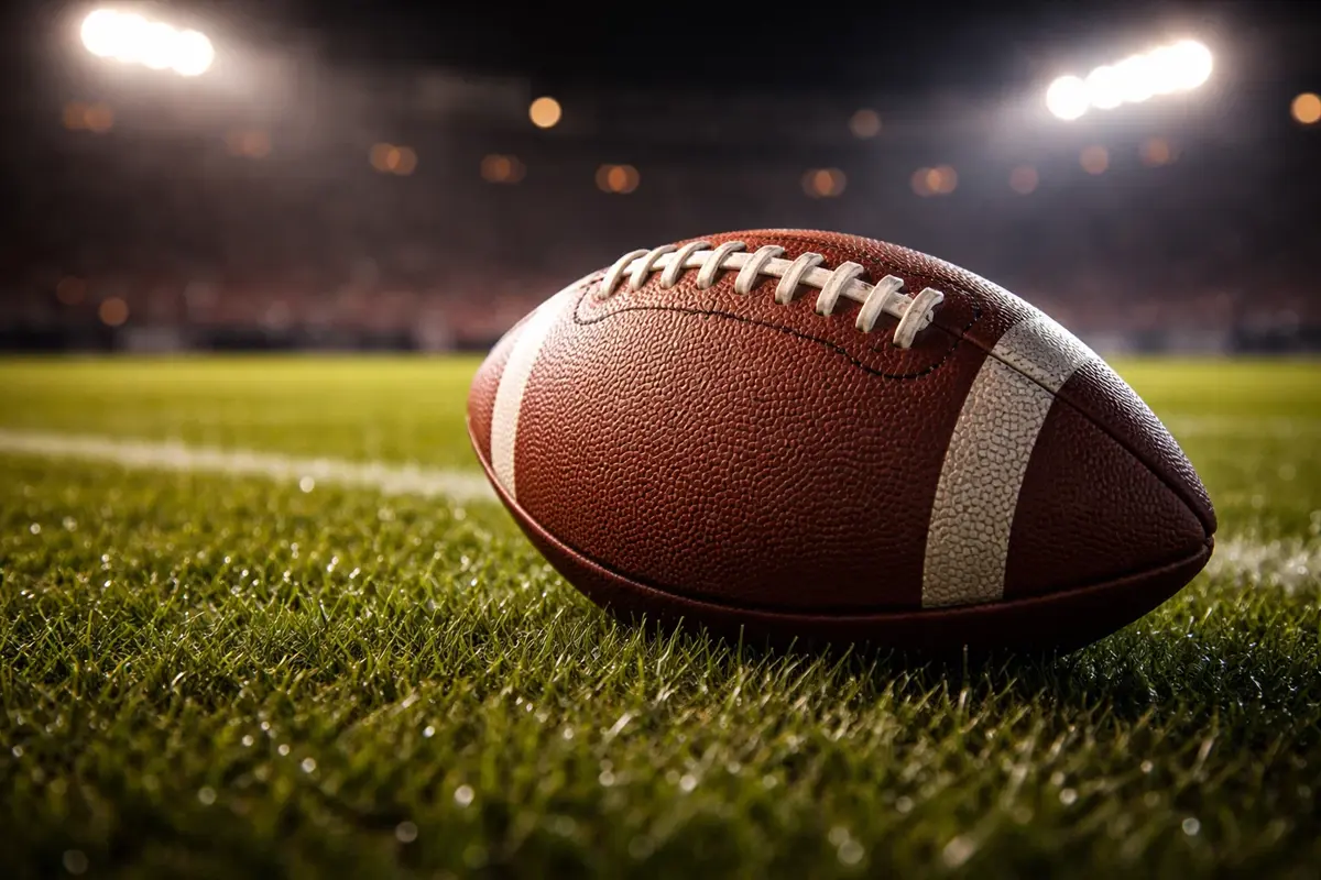 Nahaufnahme eines NFL-Footballs auf dem Rasen bei Flutlicht – Over/Under Totals