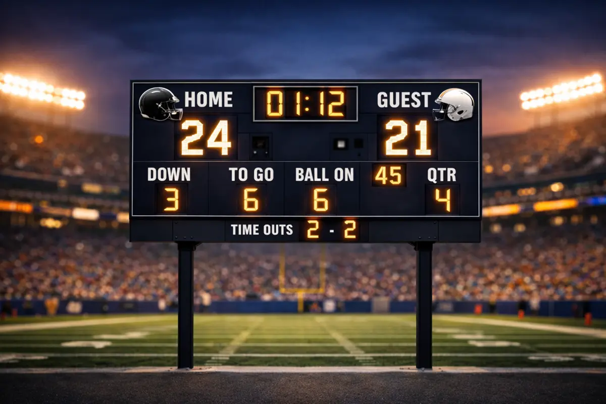NFL-Spielfeld mit Anzeigetafel und Punktestand – Point Spread Wetten erklärt