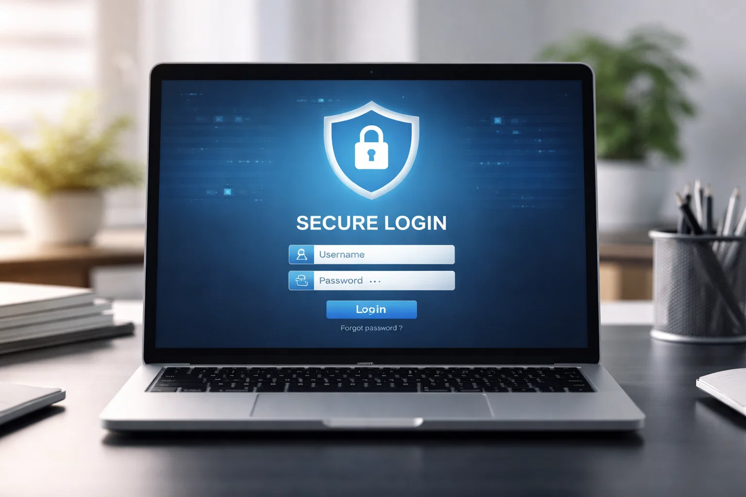 Sicherer Login-Bildschirm auf einem Laptop mit Schloss-Symbol