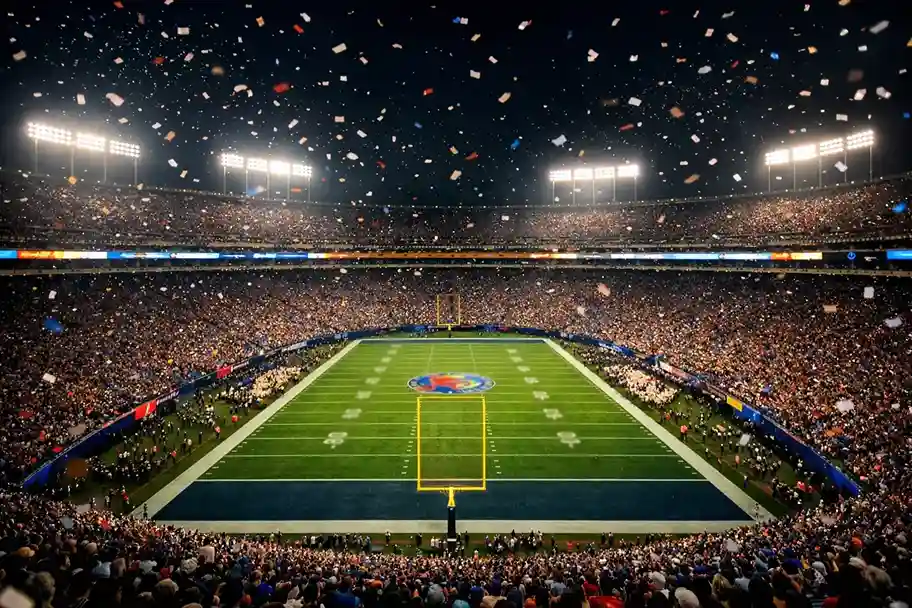 Voll besetztes NFL-Stadion bei Nacht mit Flutlicht – Super Bowl Wetten